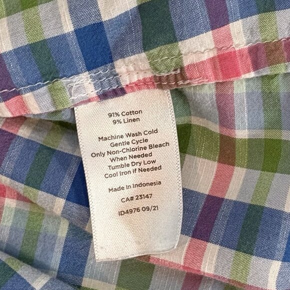 Talbots Women's LINEN BLEND‎ Size Large Petite Rainbow Ruffle Blouse Shirt Top - Picture 8 of 8